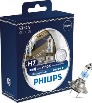Лампа галогенная PHILIPS Racing Vision +150% H7 12V 55W (PX26d), 2 шт.